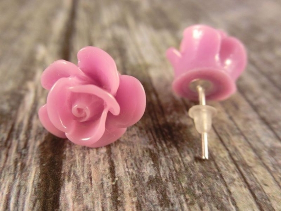 Preview: lila Rose Ohrstecker Blume Blüte